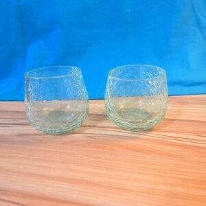 Vintage Crackle Glass Votive Candle Holders Light Green Set of 2 Collectible